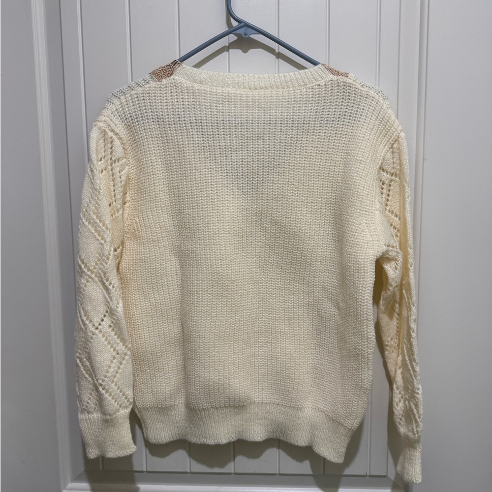 SHEIN Cream and Tan V-Neck Sweater - Picture 3 of 6